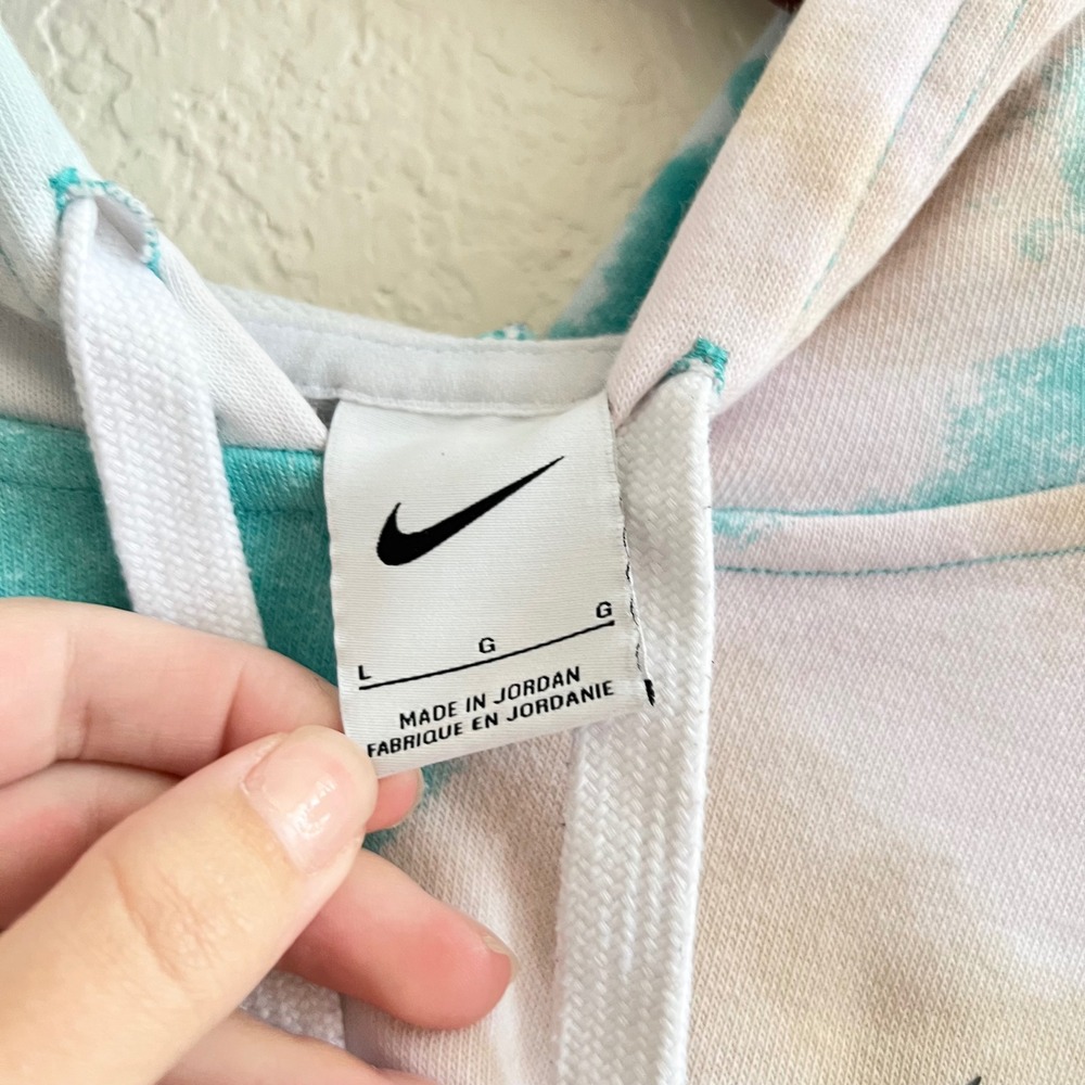 Nike Teal White Tie Dye Cropped Hoodie Size L Athleisure - Picture 7 of 9